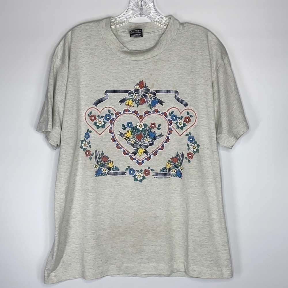 Vintage Fruit Of The Loom Gray Heart Granny  Tshirt 1994 Large
